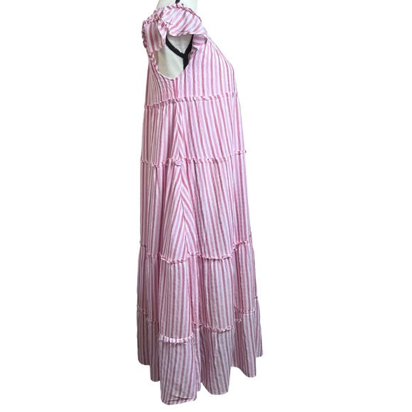 Free People Pink Stripe Tiered Short Sleeve Maxi Dress Size XS - Picture 2 of 15